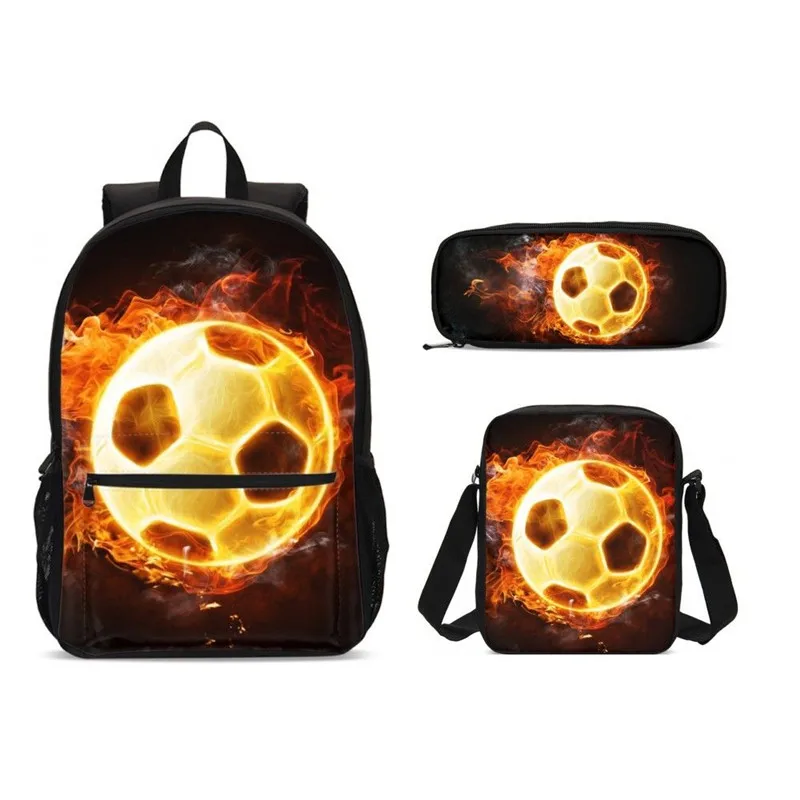 

3D Fire Soccer Print School Bags Set Large Children Backpack Schoolbags Student School Backpack For Boys Bookbag Mochila Escolar