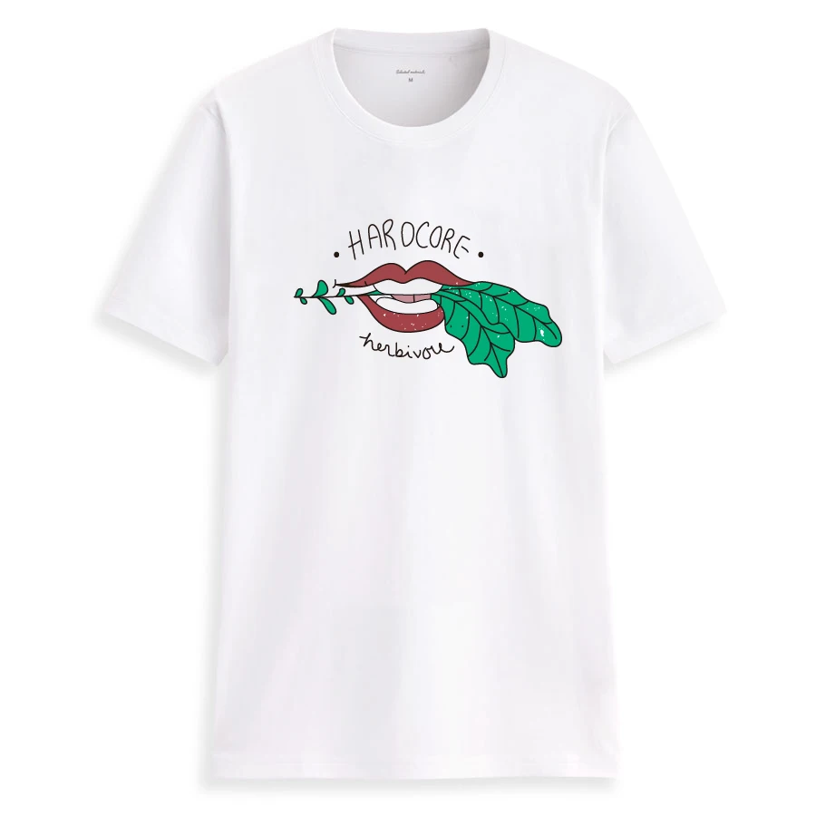 Женская хлопковая Футболка с принтом Hardcore Mouth кусать зеленый лист повседневные