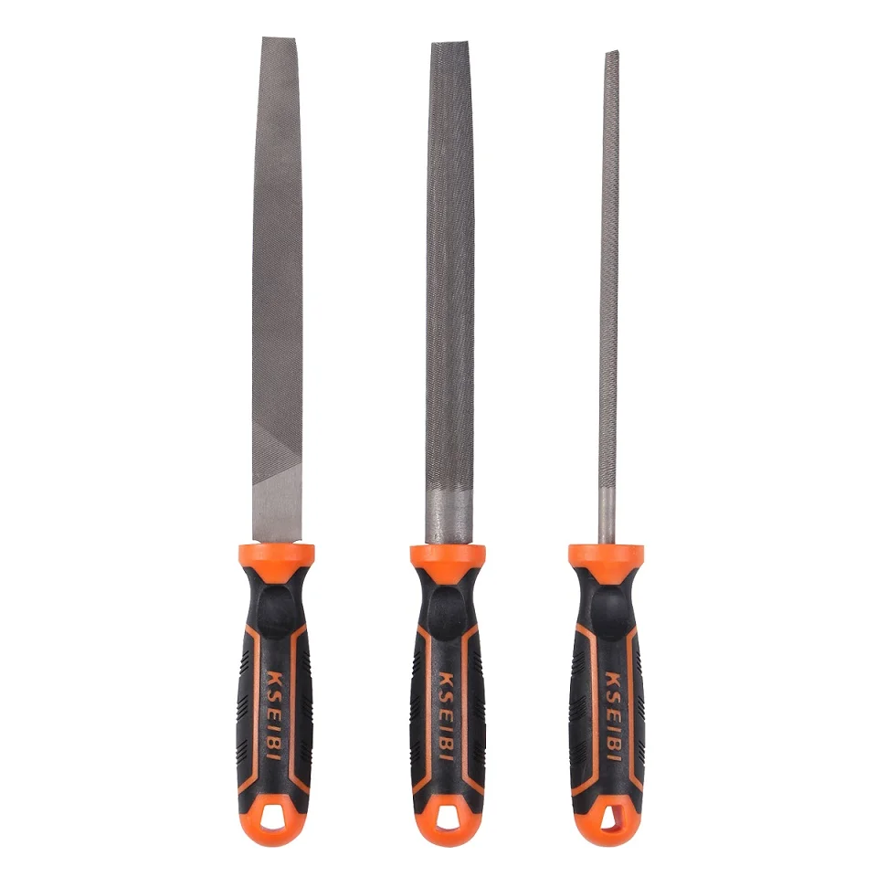 Steel File Set KSEIBI Высококачественная углеродистая сталь металл файл с мягкая резиновая ручка качество 3 шт. Rasp деревянный набор файлов для стали и деревообработки DIY Kit - Цвет: Steel File Set