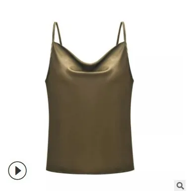army green tank Luzuzi Клубные атласные Женские однотонные топы на тонких бретельках летние майки рубашки с открытой спиной однотонные сексуальные Повседневные базовые Топы Плюс Размер - Color: army green tank