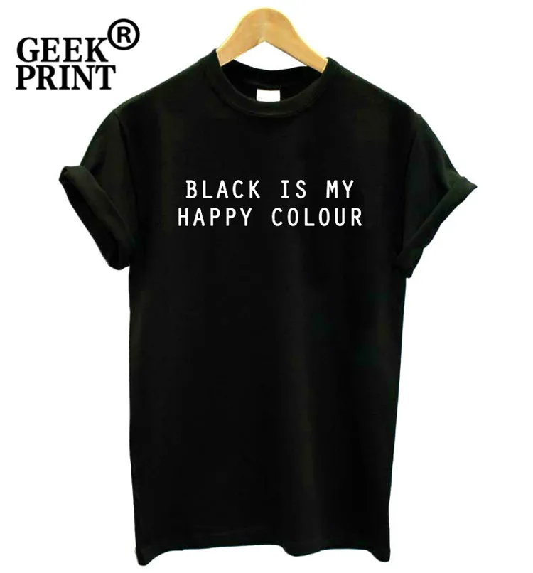Black Is My Happy Color Logo Женская забавная Футболка Повседневная футболка Женские