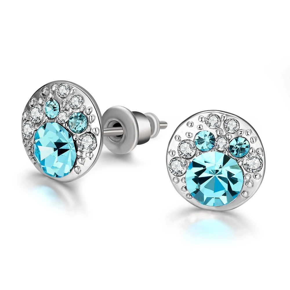 New Blue Crystal Czech Drill Round Stud Earrings For Women Fashion Jewelry Double Sided Gold White Color Hot | Украшения и