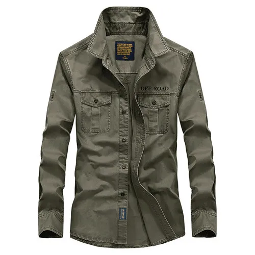 AFS67001 Army green Весенние мужские высококачественные военные повседневные брендовые армейские рубашки из хлопка осенне-зимние мужские флисовые теплые плотные рубашки с длинным рукавом - Цвет: AFS67001 Army green
