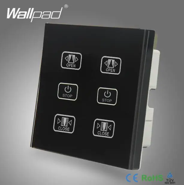 Двойной Шторы переключатель 110 V-250 V Wallpad Черный сенсорный экран Стекло Панель 6 кнопок Управление 2 Шторы жалюзи сенсорный настенный выключатель - Цвет: Черный