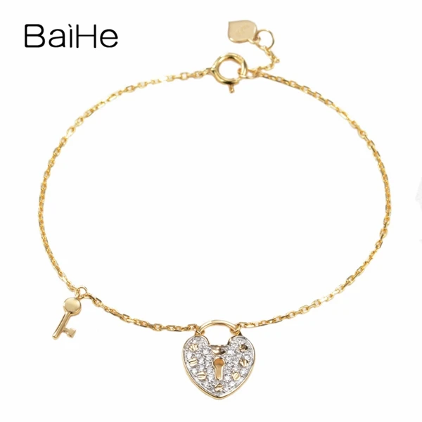 BAIHE Solid 14 K желтое золото 0.13ct Сертифицированный H/SI натуральные бриллианты юбилей женские модные ювелирные изделия браслет