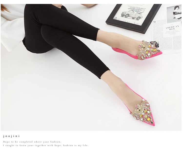 Women's Soft Rhinestones Crystal Pointed Toe Flat Sexy Loafers Sandals Jelly Candy Colors Casual Party Shoes Summer A1090