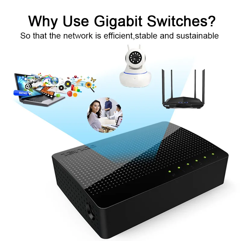 Tenda SG105 Ethernet коммутатор 5 гигабитный Порт настольный коммутатор 10/100/1000 Мбит/с RJ45 порт Soho коммутатор LAN концентратор plug and play