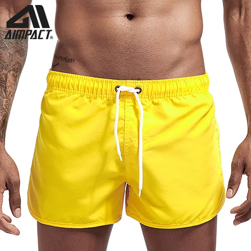 Yellow Aimpact мужские быстросохнущие пляжные шорты летние праздничные однотонные раздельные пляжные плавки для серфинга гибридные спортивные шорты для мужчин AM2165 - Цвет: Yellow