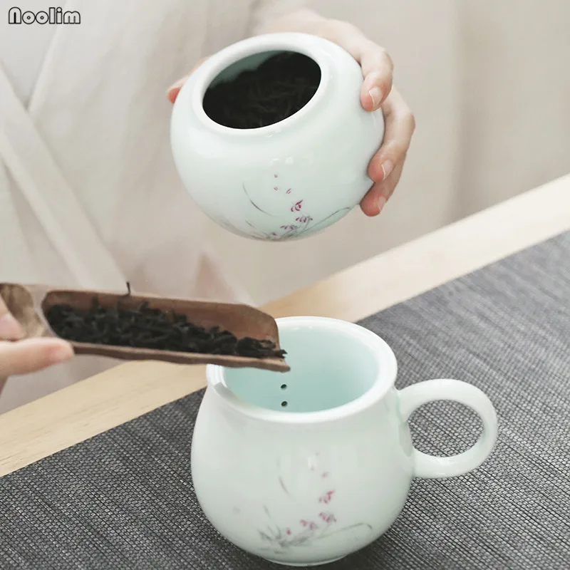 Керамическая чайная чашка NOOLIM Jingdezhen с крышкой и фильтром Офисная для воды