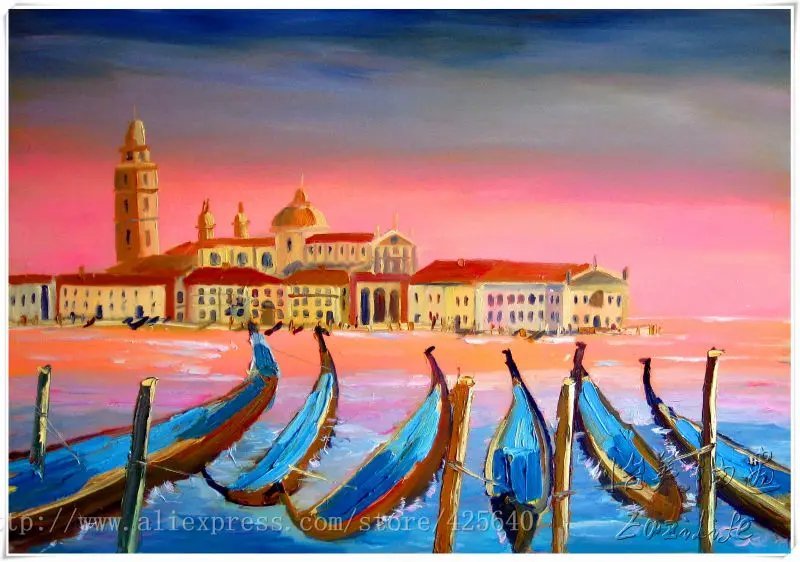 Венеция картина маслом итальянская на холсте Высокое качество ручная розовый