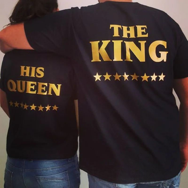 

The King His Queen Letter Print T Shirt Couple Short Sleeve O Neck Loose Tshirt Summer Women Tee Shirt Tops Camisetas Mujer