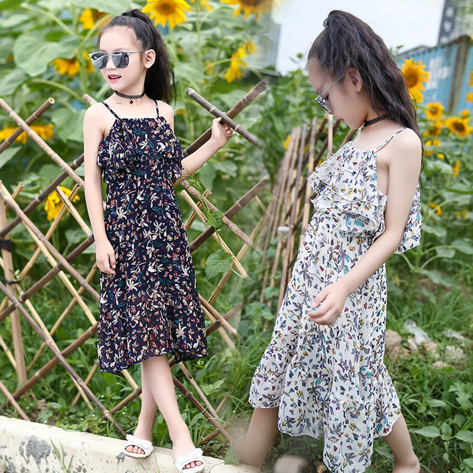Girls Sarafans Sundress Summer Clothes For Teenage Bohemia Flower Dress 8 10 12 14 Year Kids | Детская одежда и обувь