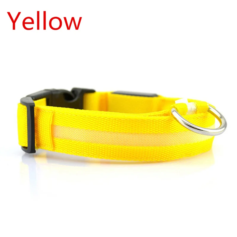 yellow Нейлоновый светодиодный ошейник для собак, ночная безопасность светится в темноте, поводок для собак, люминесцентные ошейники для собак, товары для домашних животных - Цвет: yellow