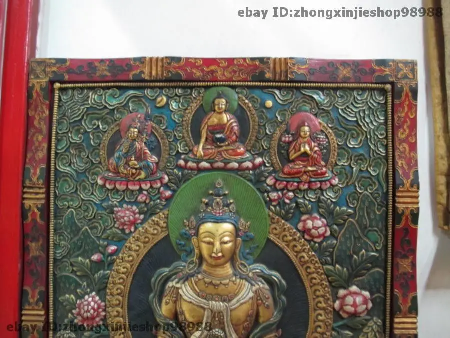 free shipping Tibet Buddhism Fane Wood Carved Painted Amitayus longevity Buddha TangKa Screen | Дом и сад