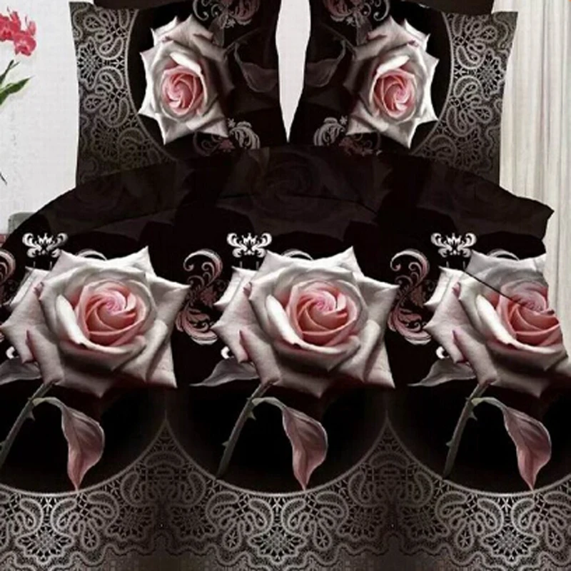 Комплект постельного белья из 4 предметов с 3D цветочным рисунком | Дом и сад