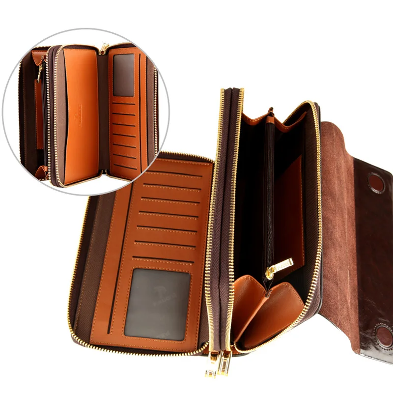 Мужской длинный клатч из коровьей спилковой кожи с двойной молнией|man clutch purse|brand