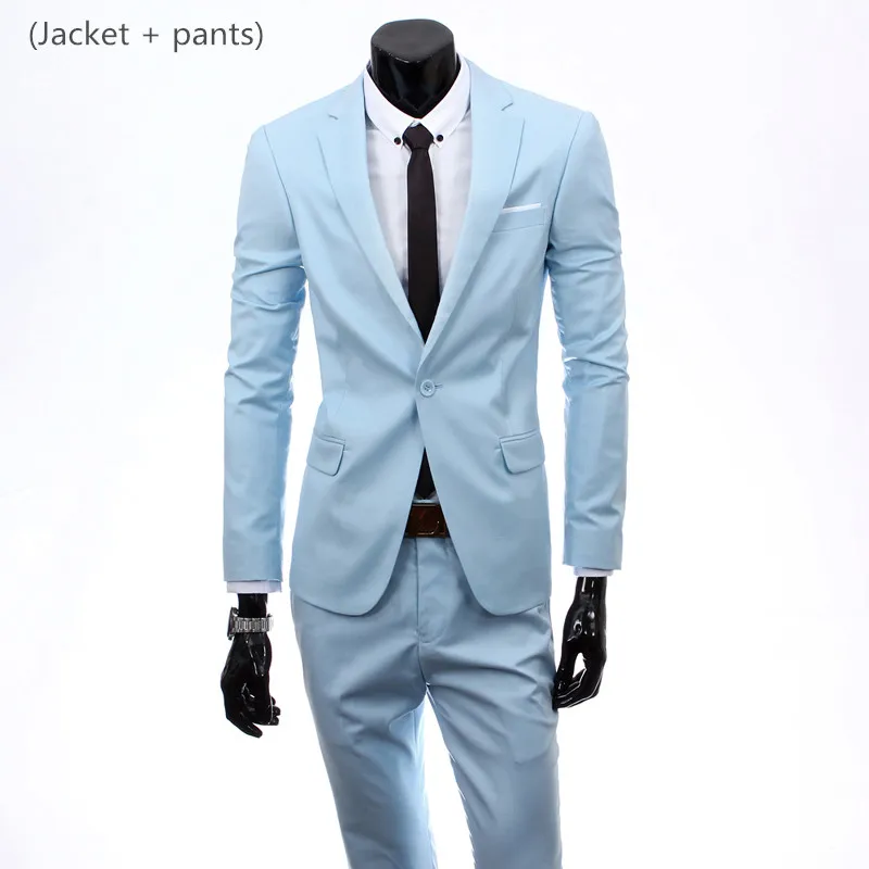 2 piece Light blue Блейзер+ жилет+ брюки) Мужская Свадебная одежда костюм жениха мужской костюм из трех предметов деловой Банкетный мужской костюм плюс размер 6XL Костюмы - Цвет: 2 piece Light blue