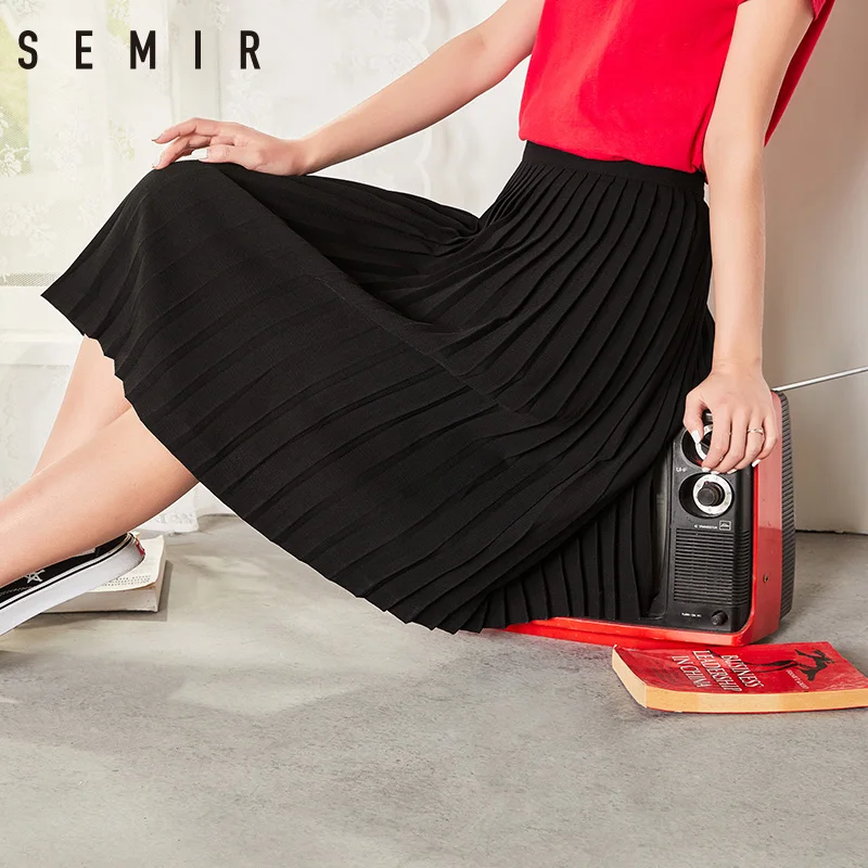 SEMIR юбка для женщин Новая мода 2018 плиссированные юбки Средний стиль черный