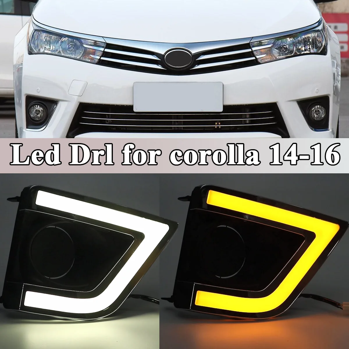 white yellow Автомобильный светодиодный Drl для Toyota Corolla Белый Желтый дневной ходовой светильник Drl для вождения противотуманная фара мигает аксессуары крышка - Цвет: white yellow