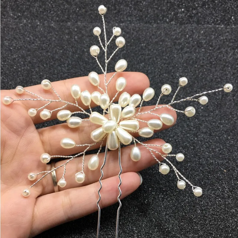 Заколка для волос с искусственным жемчугом свадебный аксессуар кристаллами
