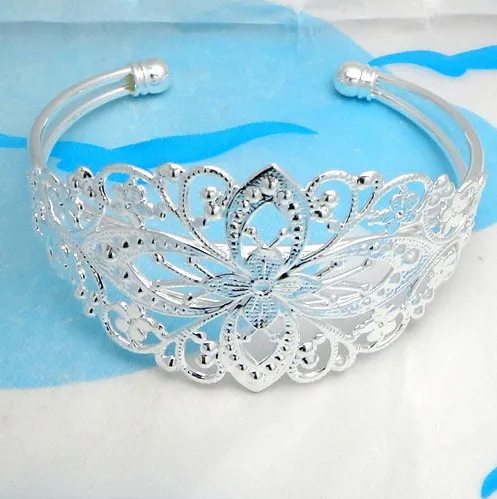 Браслеты из филигранных цветов серебристого цвета 2 шт. #22726|silver bracelets bangles|filigree