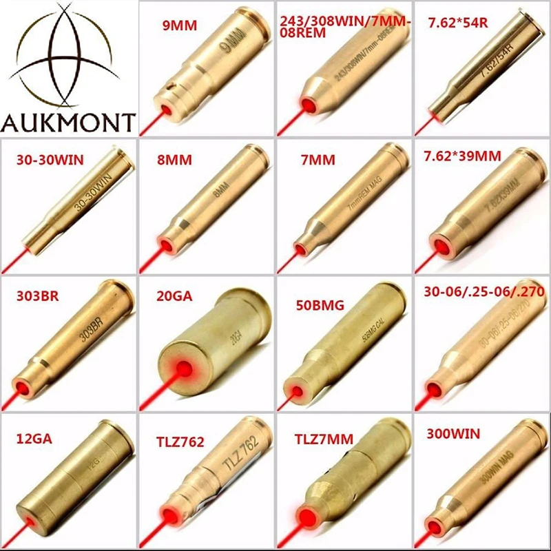 AUKMONT Red Dot Laser Brass Boresight CAL Cartridge Bore Sighter Scope Hunting Ammo Bullet | Спорт и развлечения