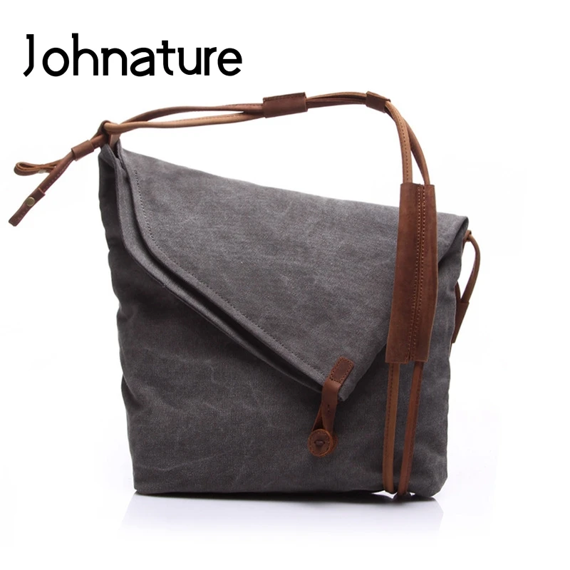 Мужская холщовая сумка-мессенджер Johnature однотонная сумка через плечо в стиле