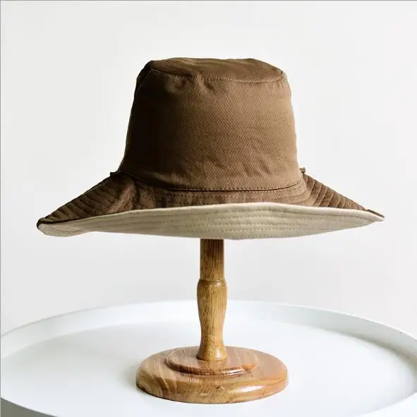 Khaki-Beige Женская шляпа женская летняя Новая тканевая Кепка Складная двухсторонняя Рыбацкая Корейская версия сплошной цвет шляпа от солнца Женская кепка - Цвет: Khaki-Beige