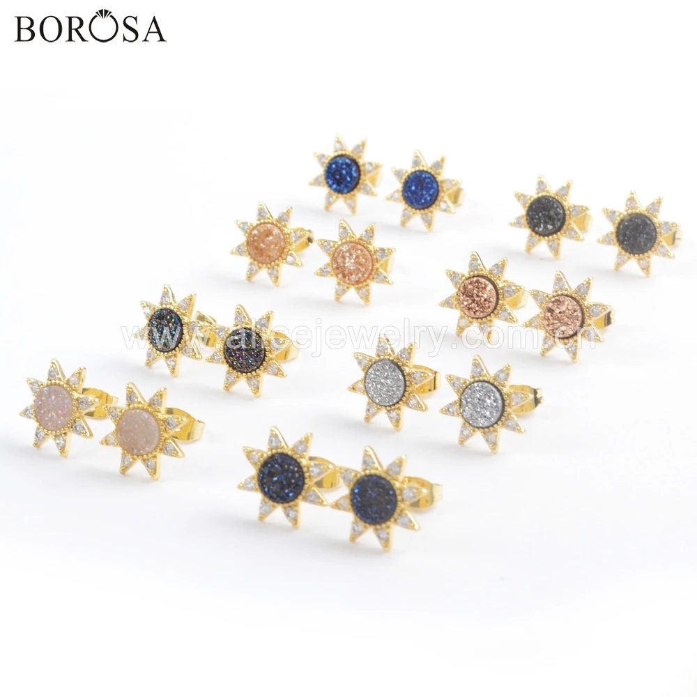Круглые серьги-гвоздики BOROSA ZG0383 с микро-инкрустацией из фианита 5 пар | Украшения