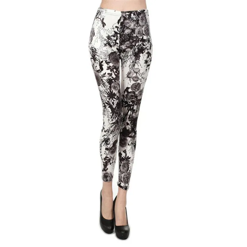 S172 2 gray flowers VISNXGI, леггинсы для фитнеса, женские штаны для тренировок, леггинсы с принтом, высокая эластичность, леггинсы, брюки для высоких стрейчевых повседневных леггинсов - Цвет: S172 2 gray flowers