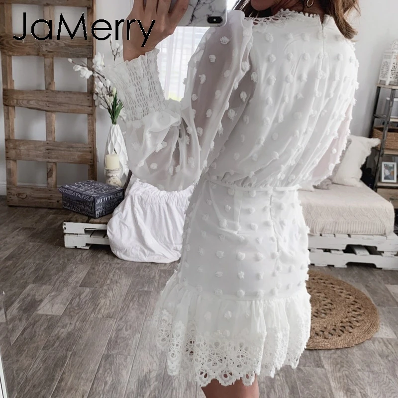 Винтажное Сексуальное Белое Кружевное короткое платье JaMerry женское длинное
