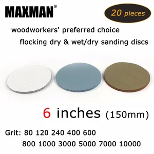 20 шт.лот 6 дюймов крюк и петля сухие и влажныесухие флокированные шлифовальные диски для полировки шлифовальной площадки роторные инструменты аксессуары