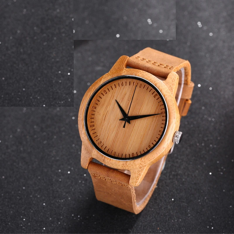 Повседневные мужские и женские наручные часы с ремешком из натурального бамбука