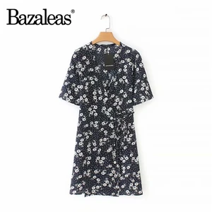 C14 navy 1236 Bazaleas Франция фиолетовое мини Анисовое платье в горошек модное женское платье с завязками сбоку винтажное платье с запахом Прямая поставка - Цвет: C14 navy 1236