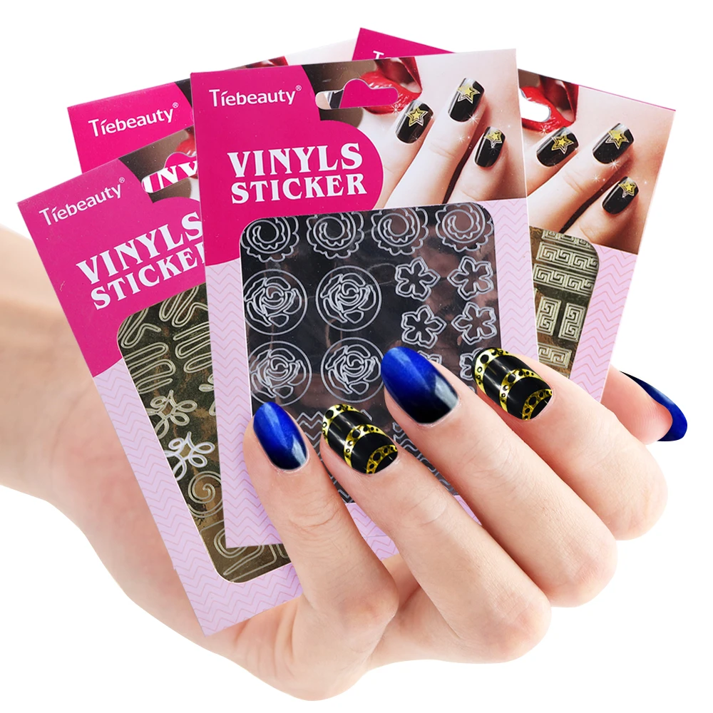 Случайные 2 шт золотые серебряные наклейки дизайн ногтей полый волна французский трафарет УФ гель лак