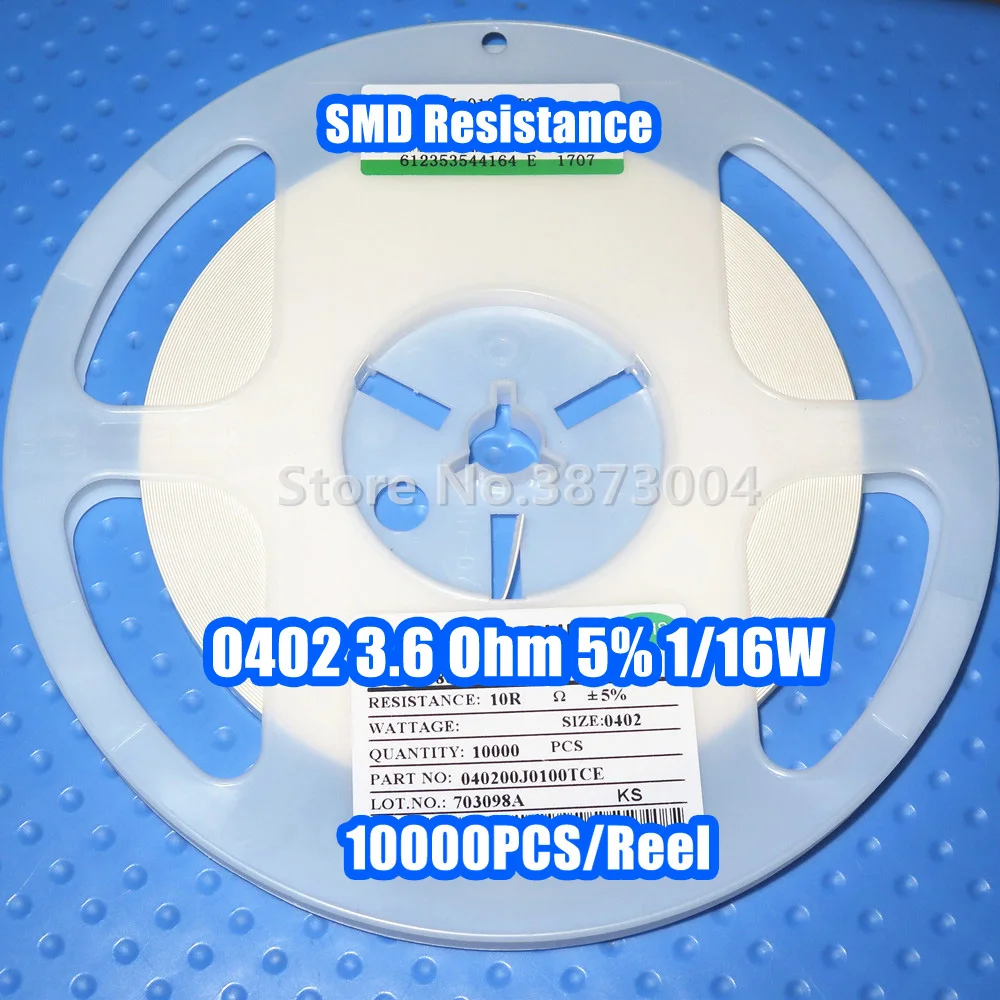 

1 Reel 0402 3.6R 3.6 Ohm 5% 1/16W SMD resistance 10000PCS/Reel