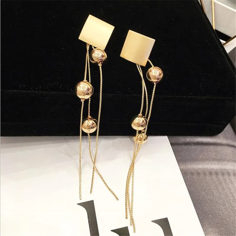 gold FYUAN, длинные металлические геометрические висячие серьги с кисточкой для женщин,, Bijoux, золотой цвет, квадратные висячие серьги, вечерние ювелирные изделия, подарки - Окраска металла: gold