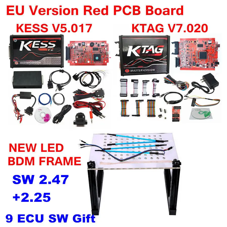 KESS V2.47 V5.017 Версия ЕС онлайн Версия KTAG 2,25 V7.020 4LED Красный PCB KESS V2 V5.017 красный KTAG 7,020 без жетонов - Цвет: KESS KTAG LEDBDM
