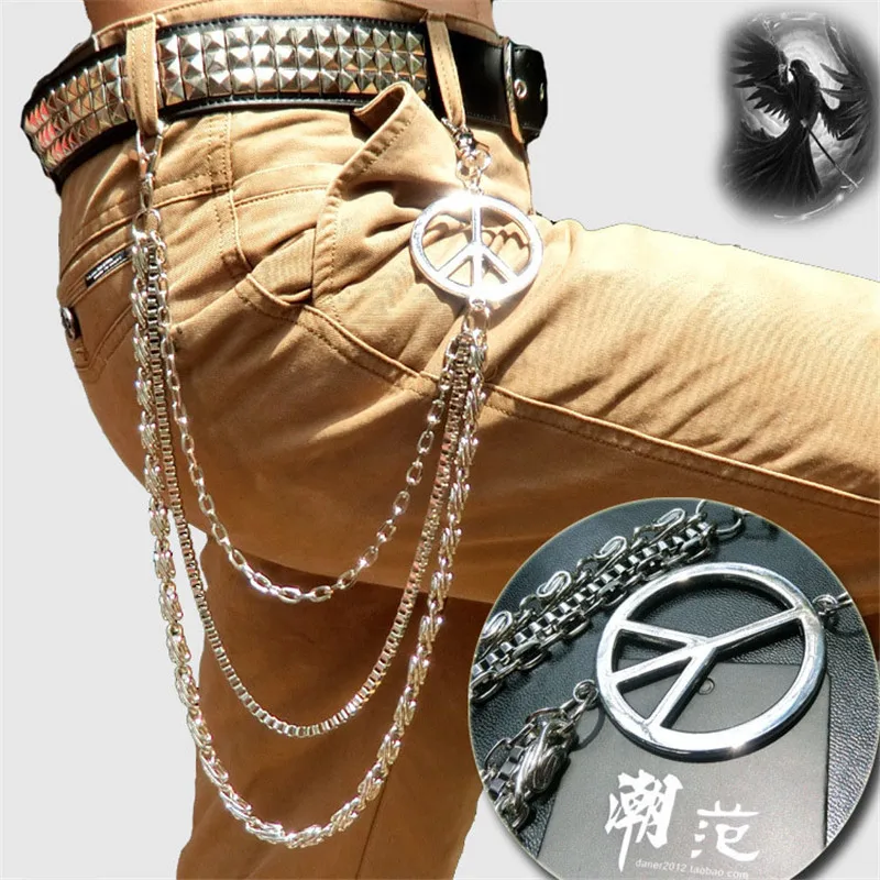 Mens Silver Punk Rock Wallet Chains Metal Cuban Curb Links KeyChain Jeans Biker Jean Belt Chain Accessories Jewelry DR57 images - 6