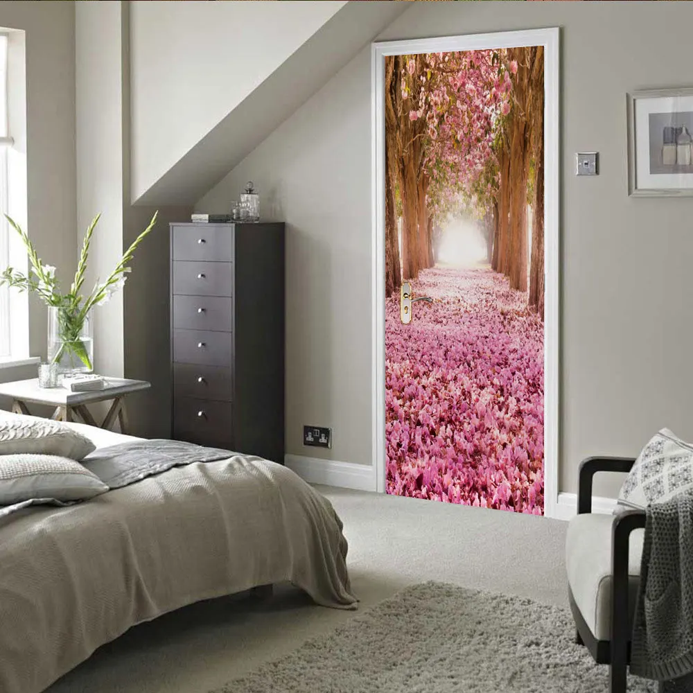 Креативные 3D двери Стикеры цветок морской лес пвх наклейки на обои самоклеющиеся DIY Съемный водонепроницаемый фрески домашний декор