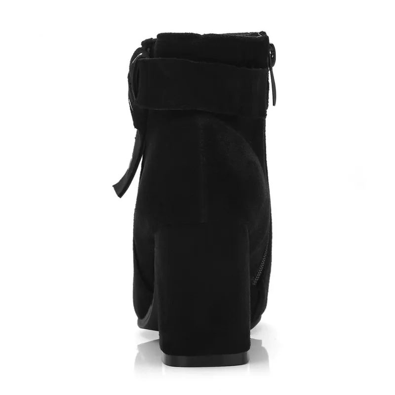 Женские ботинки Сезон осень-зима Теплые ботильоны Martin из флока на высоком