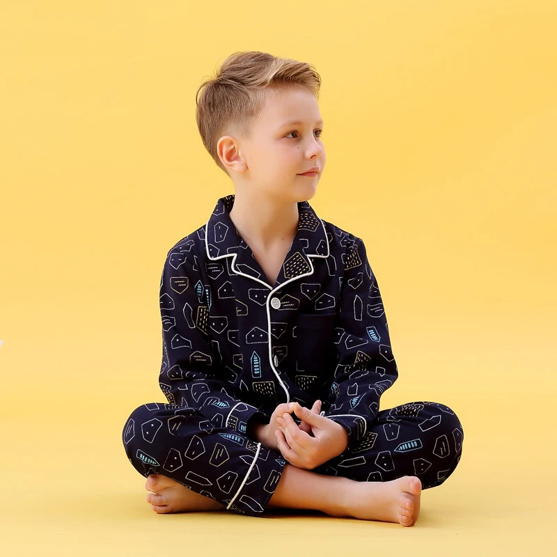 Хлопковые Пижамные комплекты для мальчиков и девочек детская одежда сна на осень