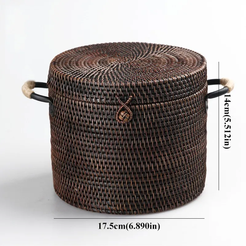 17.5X14L063round Плетеная ротанговая плетеная корзина ручной работы, Соломенная Корзина с ручкой для дома, фруктовая тарелка для еды, хлебница, органайзер для пикника, Круглый квадратный - Цвет: 17.5X14L063round