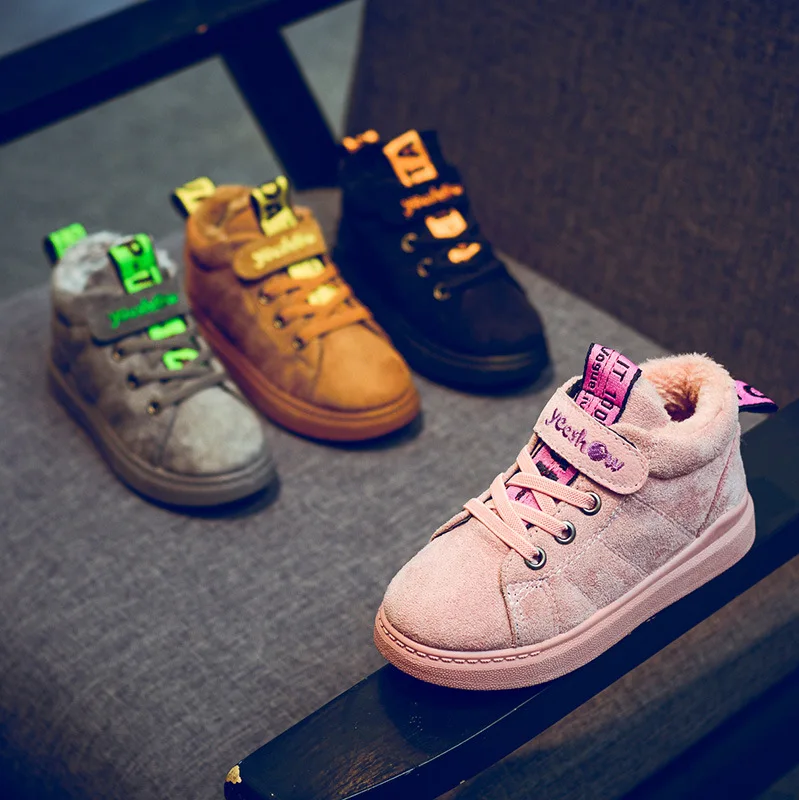 Осень-зима мальчиков и девочек плюс бархат Повседневные ботинки с высоким берцем