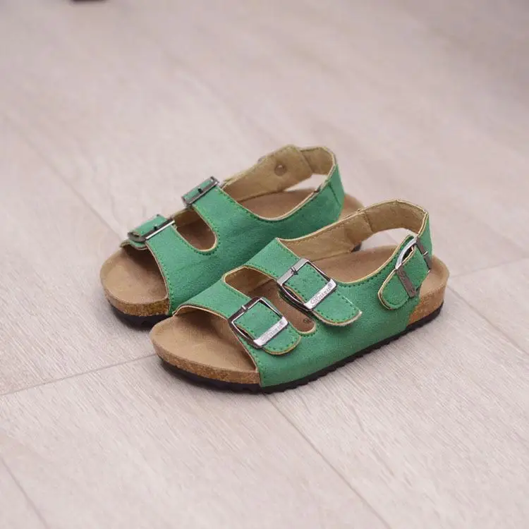 Kids Summer Shoes Girls Sandals Children Shoes Nubuck Leather Cork Beach Shoes Toddler Non-slip Boys School Sandal Solid Color - Цвет: Зеленый