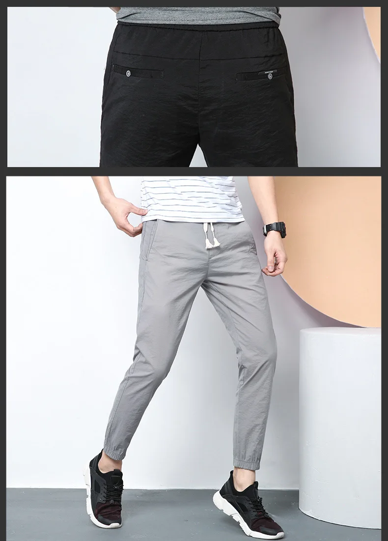 Drizzte Drawstring летние штаны мужские Slim Fit черный зеленый серый Повседневное джоггеры луч ноги ботильоны Длина брюки