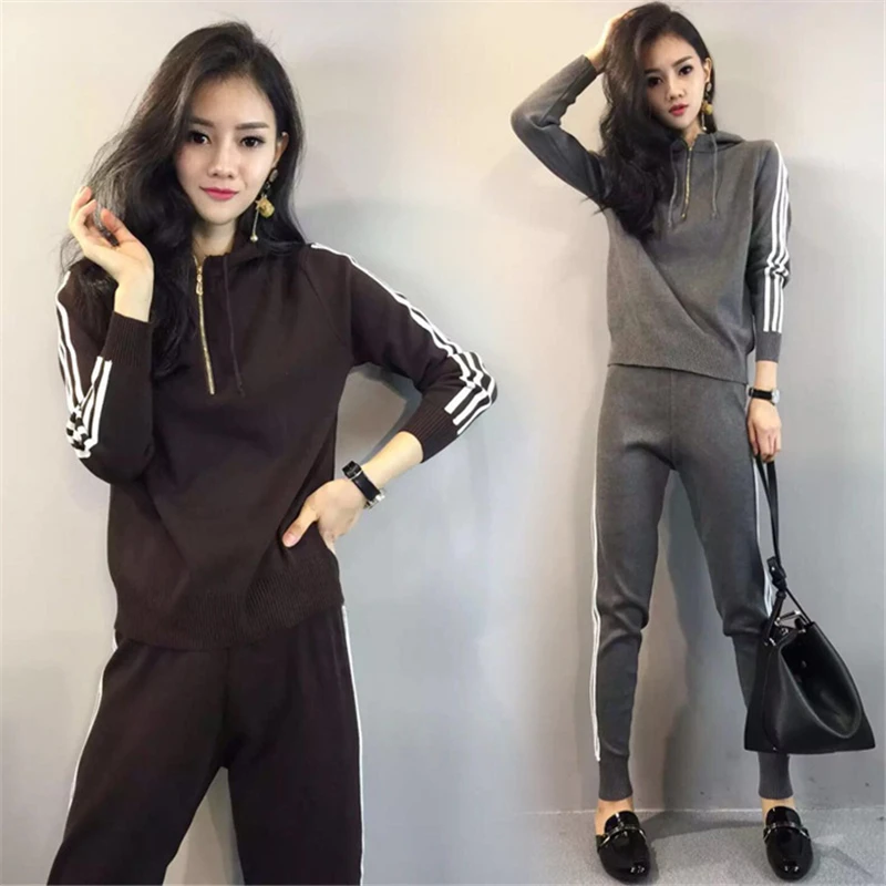 SUDB Survetement Women 2 Piece Set Top And Pants Casual Black Grey Crop Drawstring Track Suit | Женская одежда
