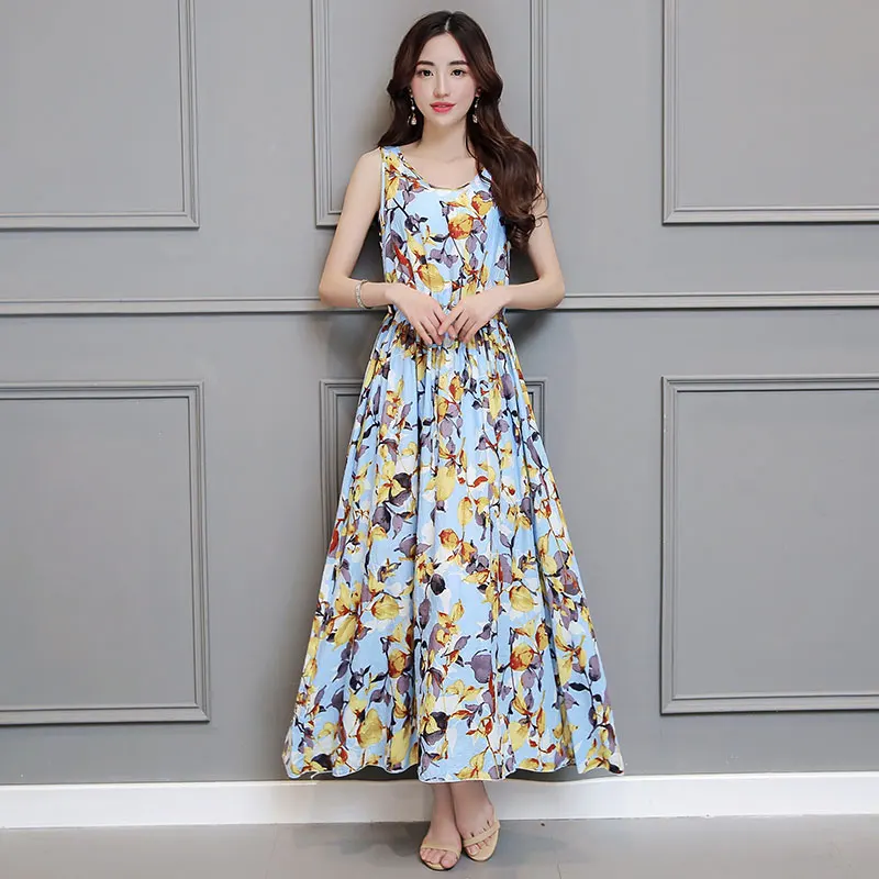 Женское платье-майка без рукавов повседневное свободное платье из хлопка и льна