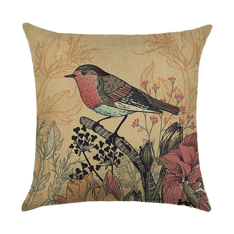 Cotton Linen Cushion Covers Flower Birds Pattern Pillows Cover Decorative Pillowcases For Home Sofa Office Chair Decor Car | Дом и сад