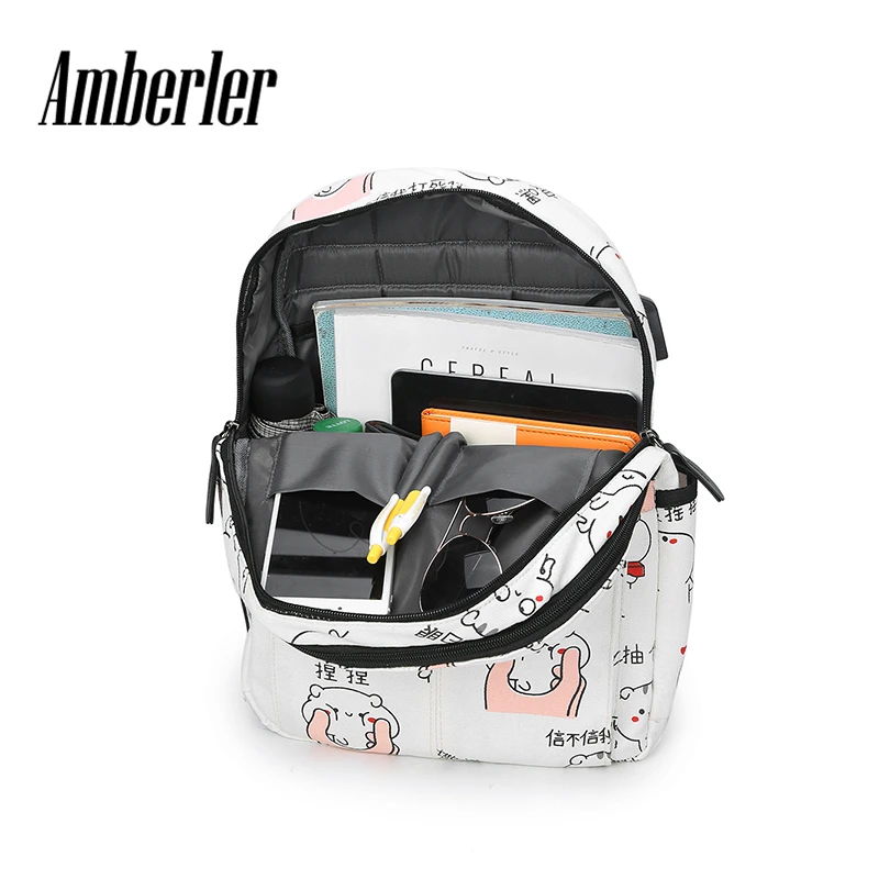 Женский холщовый рюкзак Amberler дорожные школьные ранцы с принтом для девочек